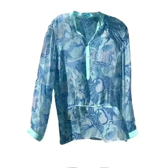 J.McLaughlin Sheer Paisley Tunic Style Top Drawstring Waist Size 8 - Picture 1 of 16